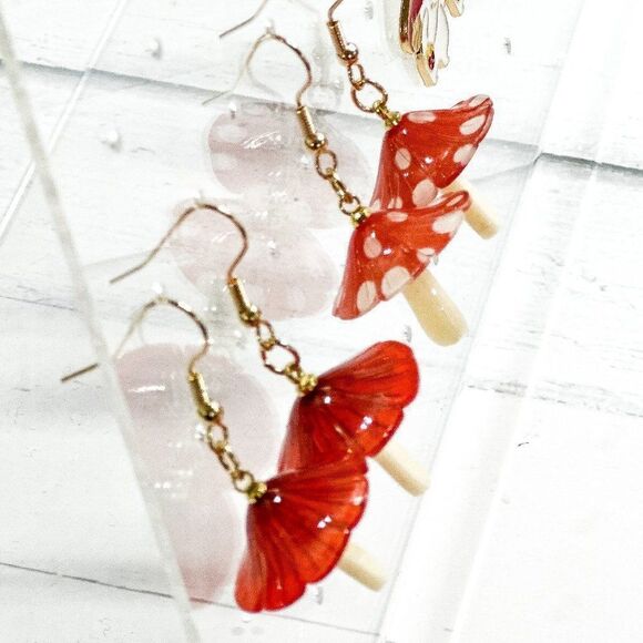 Acrylic Mushroom Dangle Drop Earrings - Picture 6 of 9